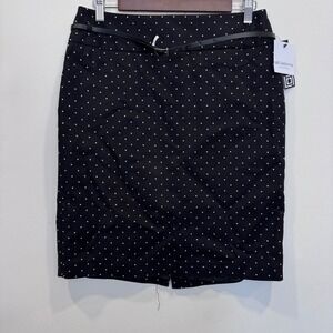 Liz Claiborne Black White Polka Dot Pencil Skirt Belted Womens 8 Business Casual